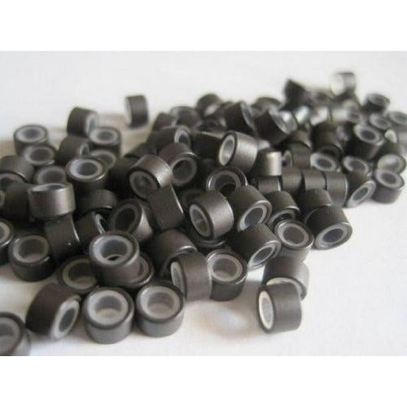 100 PCS 5mm Dark Brown Silicone Lined Micro Links Rings Beads for Installation for Feather and Hair Extensions