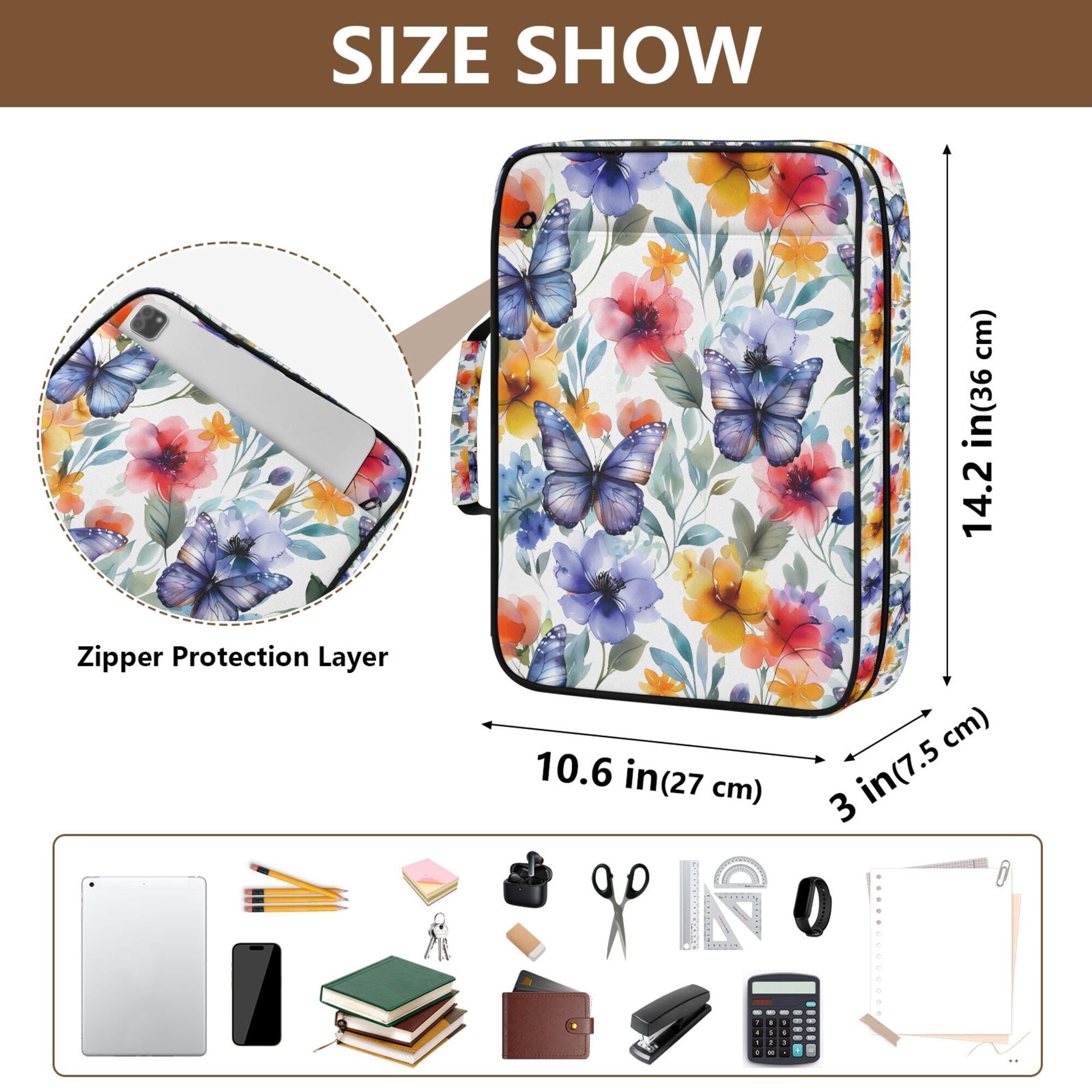 FORMRS Accordion File Folder A4 Size 7-Pocket Expanding Document Organizer Bag with 3 Ring Binder, Watercolor Flowers Pattern