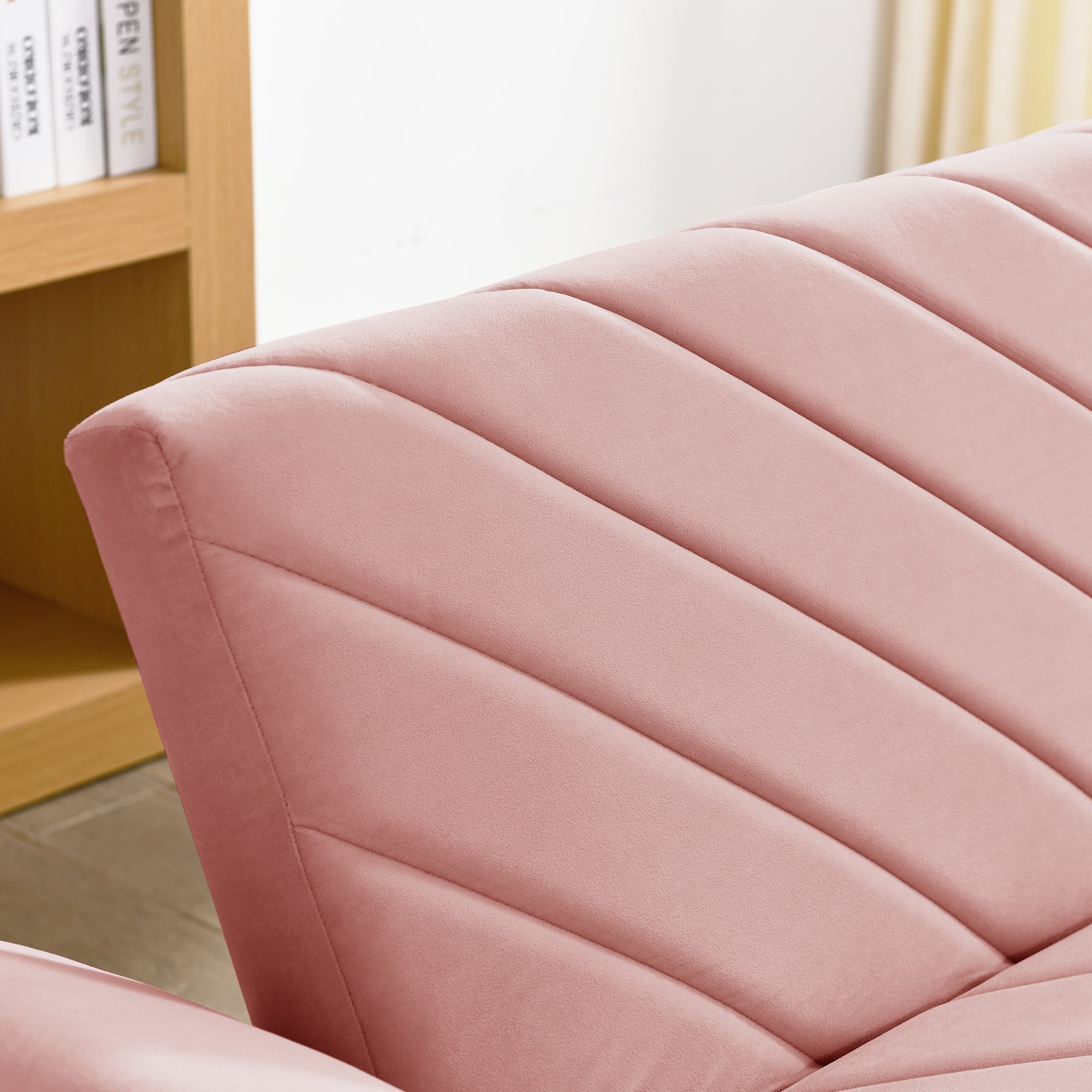 PORKISS 87" Sofa Couch for Living Room, Comfy Velvet Extra Deep Seat Couches with Adjustable Armrests and Backrest, Futon Couch Convertible Folding Sofa Bed, Pink