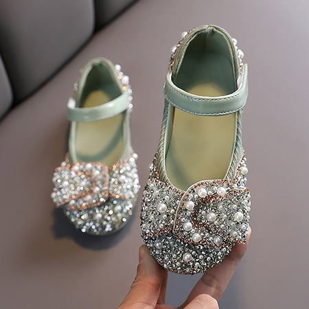 

NIUREDLTD Toddler Kids Grils Dress Shoes Childrens Shoes Pearl Rhinestones Shining Kids Princess Shoes Baby Girls Shoes For Party And Wedding Princess Shoes Green 31