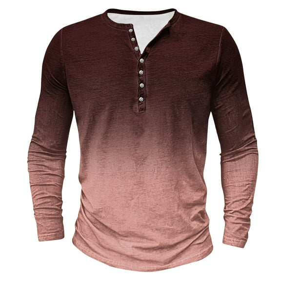 UAMVSH Mens Gradient Henley Neck Shirts Fashion Long Sleeve T-Shirts Casual Button down Vacation Tops Slim Fit Muscle Pullover(X-Large,Multicolor 8)