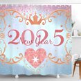 thumbnail image 1 of Whimsical Rideau de Douche Nouvel An 2025 - Bleu Pastel avec Filigrane Doré & Design Cœur Rose, 1 of 4