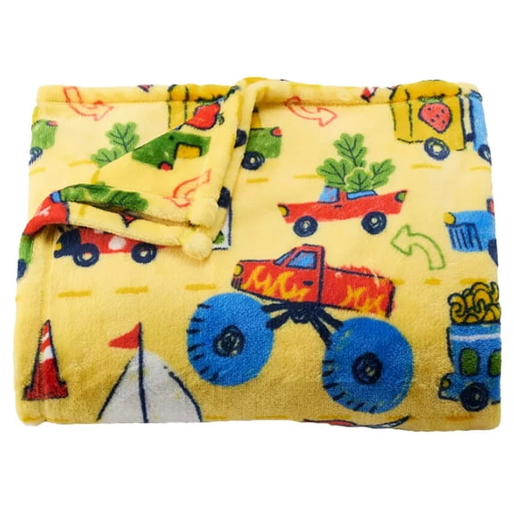 The Big One Plush Throw Blanket Cartoon Transportation Multi-Color Polyester 60 x 72 Kids Boys