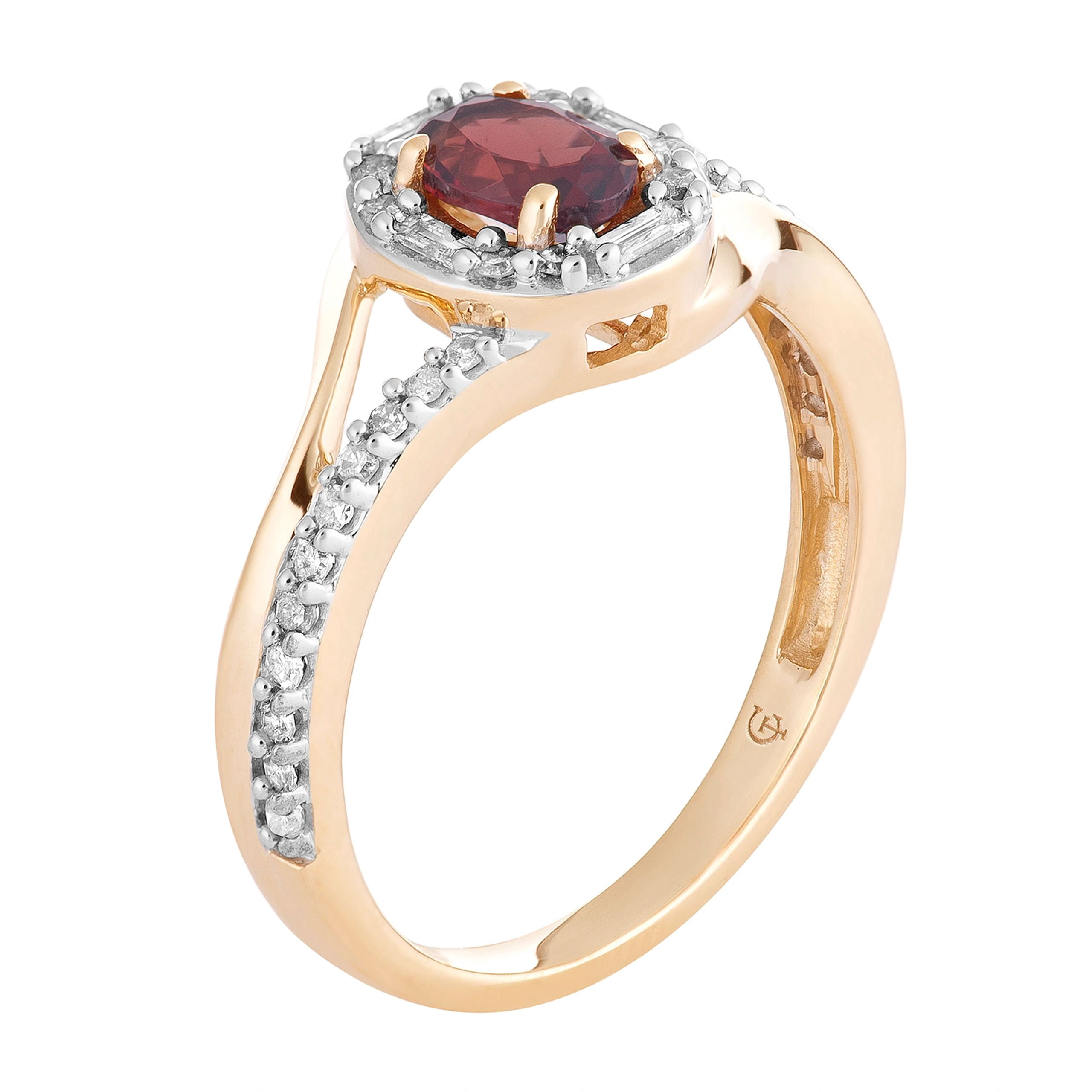 10k Gold Garnet & 1/4 Carat T.W. Diamond Oval Halo Ring