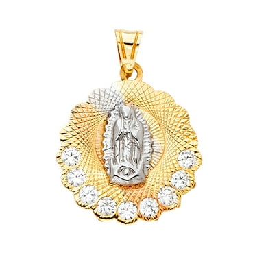 14K Tri Color Gold Diamond Cut Religious Guadalupe Cubic Zirconia Charm Pendant for Men Women | Gift for Men Women | 17 x 17 MM | 0.8 grams