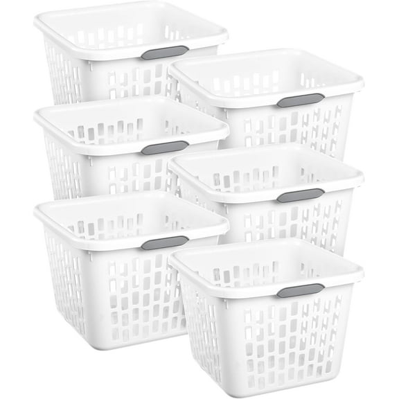 HOWEN 6-Pack 1.5 Bushel Capacity Square Laundry Basket, White – Plastic Clothes Hamper Storage with Ventilated Rectangular Holes & Large Comfort Grip Handles for Easy Carry