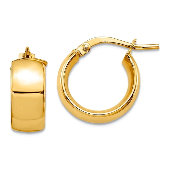 14k Gold 6mm High Polished Hoop Earrings 15x13.5mm Wide 6mm Thick Hoop Earring for Women - 1.7 Grams