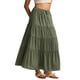 thumbnail image 2 of Faldas Largas Escalonadas para Mujer, Plisadas, en Forma de A, con Cintura Elástica Ajustable y Cordón Ajustable, Falda Larga . Verde L, 2 of 10