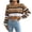 Khaki, variant on IROINNID Womens Sweater Round Neckline Pullover Sweater Stripes Casual Short Length Long Sleeve Sweater Autumn Blouse Tops