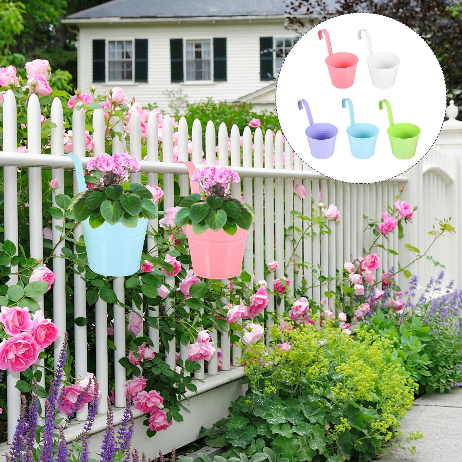 GOOHOCHY 5-Pack Outdoor Wall Railing Hooks for Hanging Flower Pots and Garden , Metal Plant Hangers