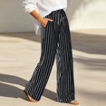 thumbnail image 6 of Staron Women's Casual Pants Loose Wide Leg Drawstring Trousers Striped Elastic Waist with Pockets Comfy Relaxed Lounge Pants, Black L, 6 of 7