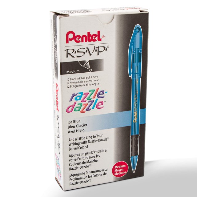Bolígrafo Pentel RSVP de 1,0 mm, barril azul mediano, paquete de 12