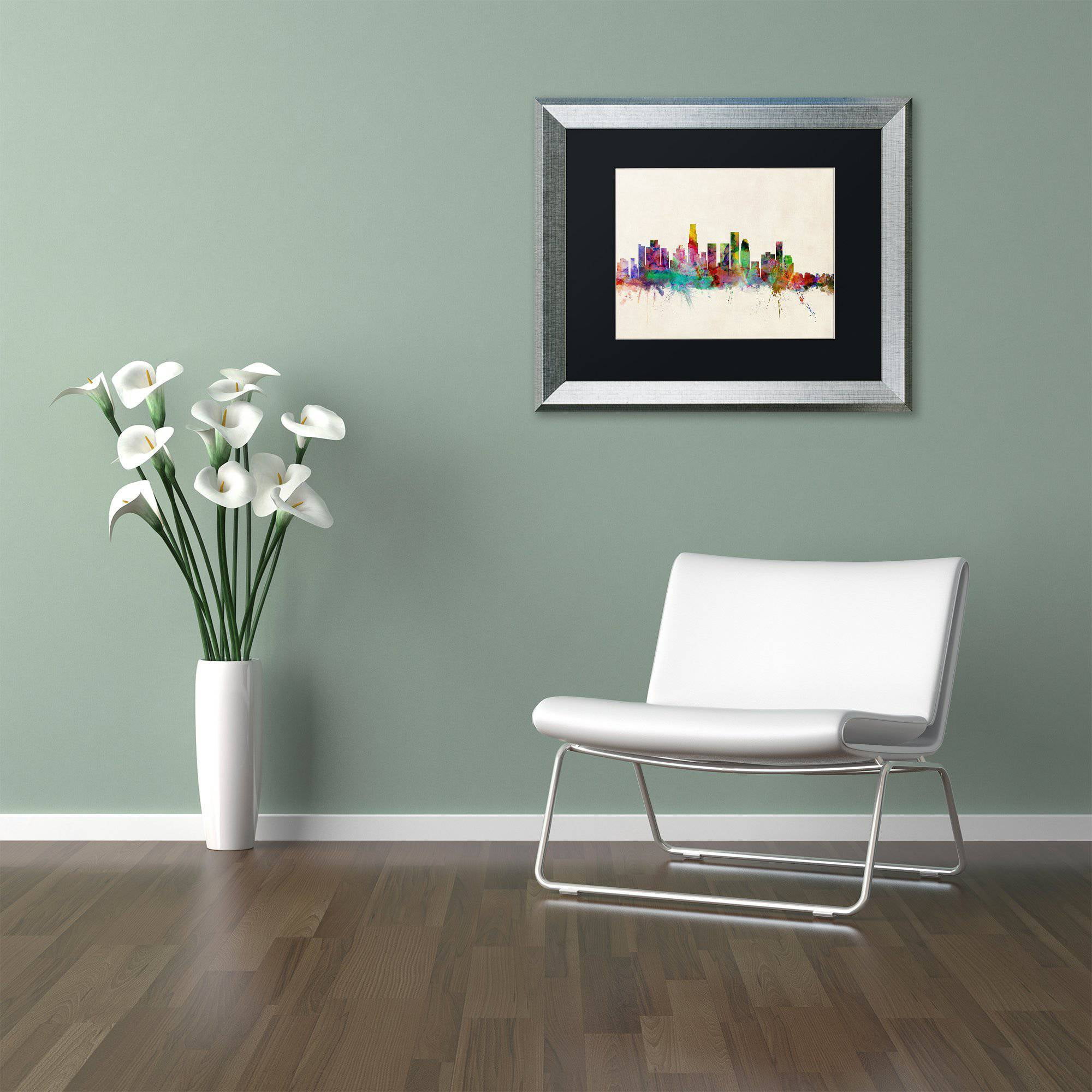 Trademark Fine Art "Los Angeles CA" Canvas Art by Michael Tompsett Black Matte, Silver Frame