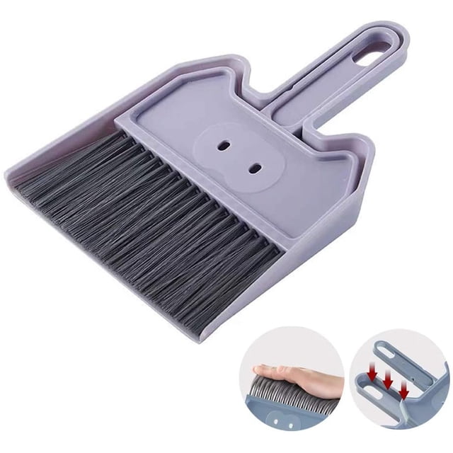Dustpan and Brush Set, Multi-Functional Cleaning Tool/Mini Sweeper with Hand Broom Brush, Cute Dust Pan for Home Kitchen Bathroom Desk Keyboard Car Pet Sweeping Dusting (Blue Gray)