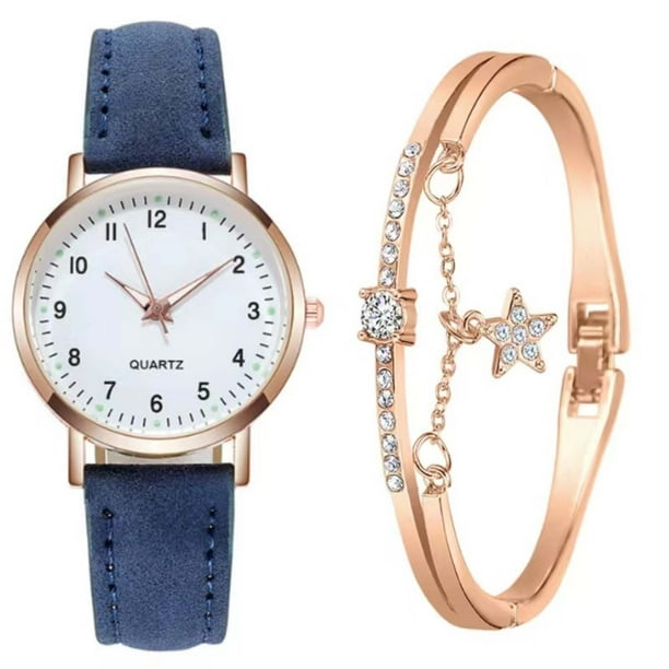 Xihbxyly Reloj Clásico de Cuarzo para Mujer, Elegante Esfera Luminosa, Diseño Retro Pequeño y Redondo, Correa de Piel Esmerilada, Exquisita Caja Dorada, Pulsera Incluida, Estilo Versátil, Ideal Como
