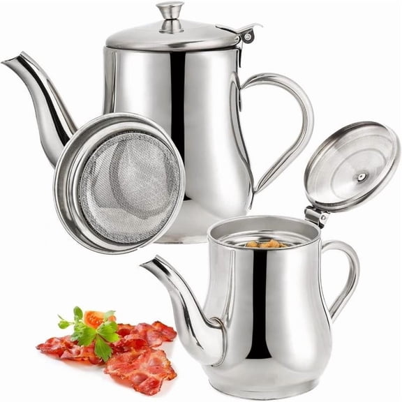 Stainless Steel Oil Strainer Pot with Fine Mesh Filter for Kitchen Oil Storage, Grease Container for Reusing Frying Oil, 1.5L Cooking Oil Can with Lid