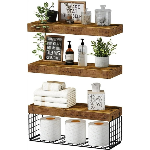 NingFu Farmhouse 6.7 x 15.7 in 3 Tier Medium Density Fiberboard Floating Shelves 3 Count