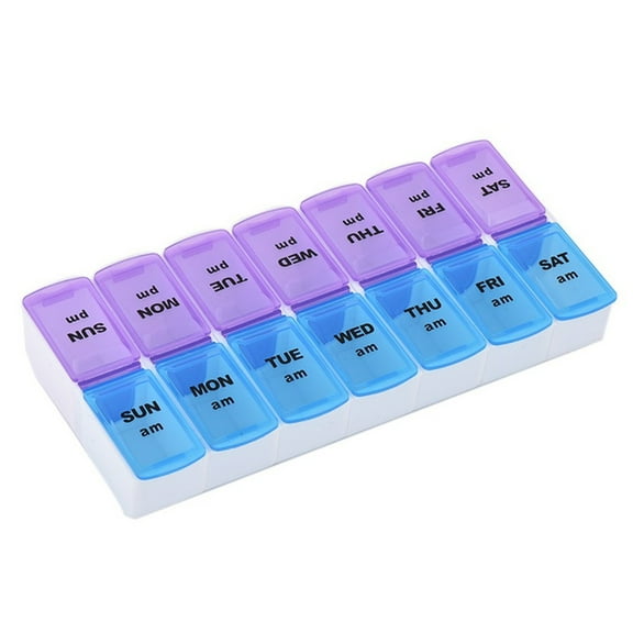 Yabuy Food Grade Medicine Box, Pill Organizer with 14 Compartments, Medication Reminder, Portable Travel Container