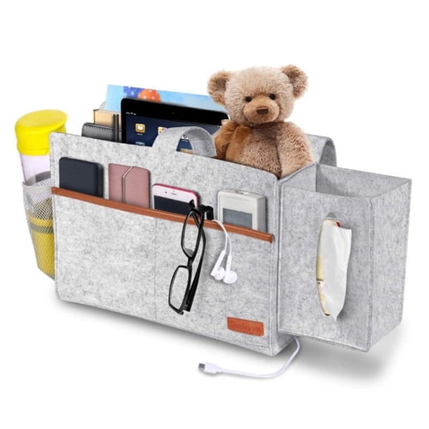 Bedside Organizer, Felt Bed Storage Caddy with Tissue Box and Water Bottle Holder, Magazine Phone Tablet Remote Holder