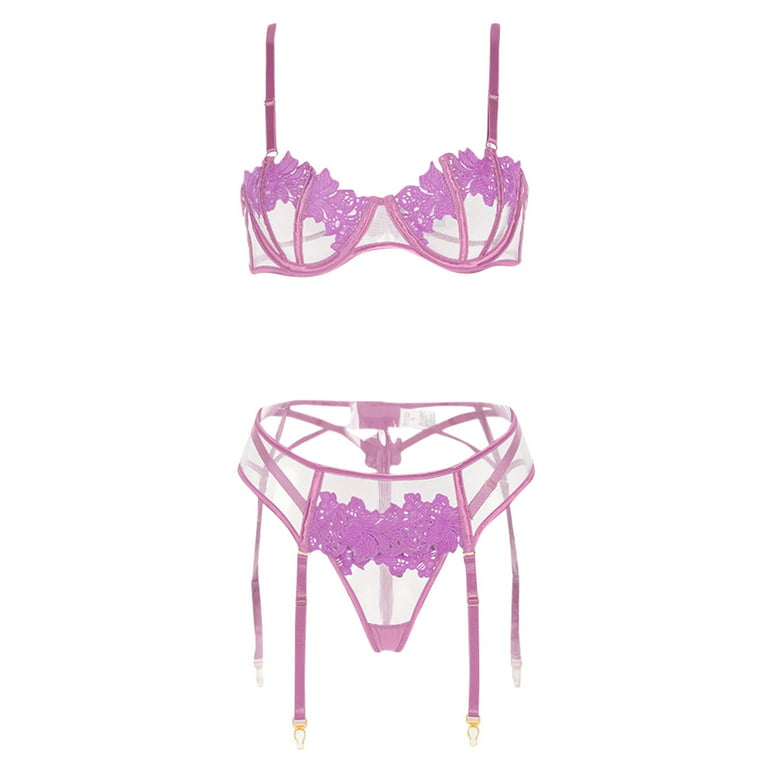 GIRLADY Lace Unpadded Bra Nylon Set - Purple Sexy Underwear Briefs 34C Bras  for Women (Bra 34C & Brief M, Violet) : : Clothing, Shoes &  Accessories
