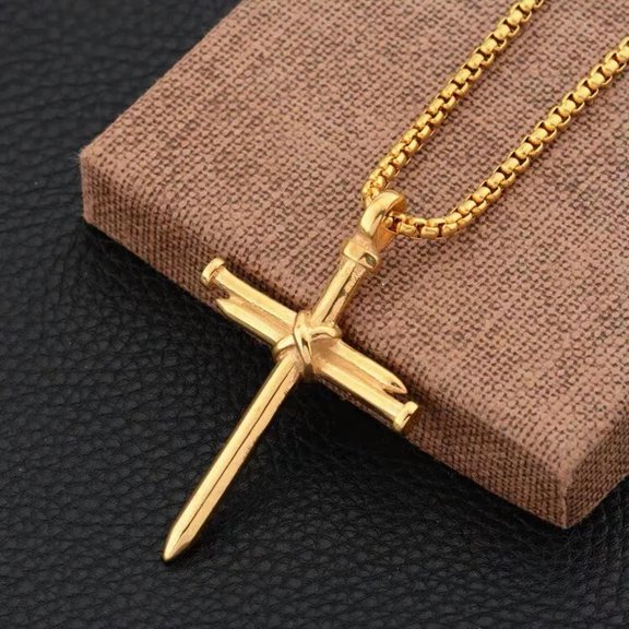GKNET Gold Christ Jesus Nail Rope Cross Pendant Necklace Men's Delicate Jewelry Chain 24"