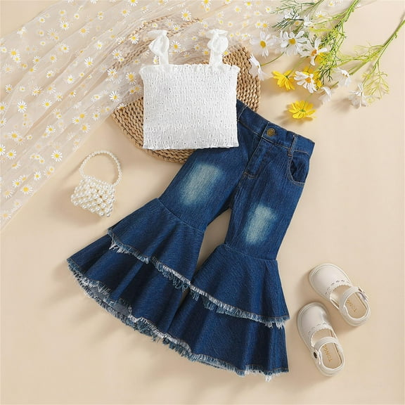 lulshou Summer Sets for Kids 2025 Fashion Girls' Casual Short Sleeve Tank Camisoles Round Neck Collar Botton Solid Long Pants Sets White