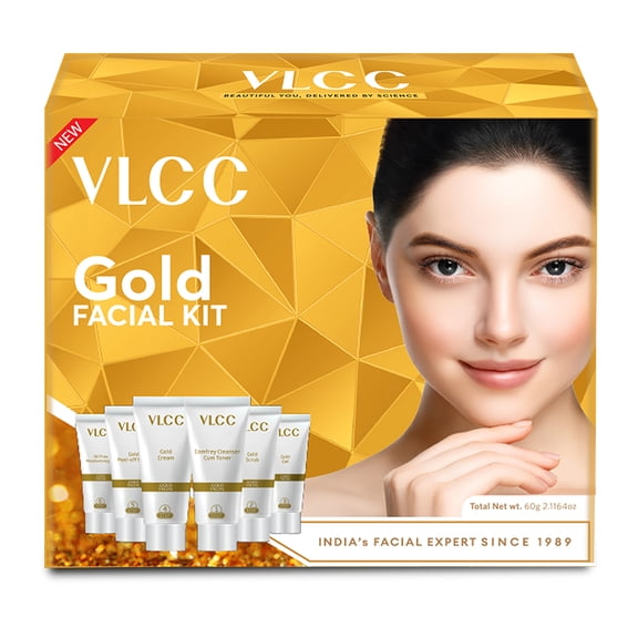 VLCC Gold Facial Kit, Gold Face Cleanser and Scrub, 6 Pc