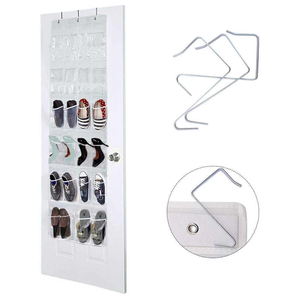 24 Pockets Over Door Hanging Shoe Organizer,Hanging Shoe Shelves White