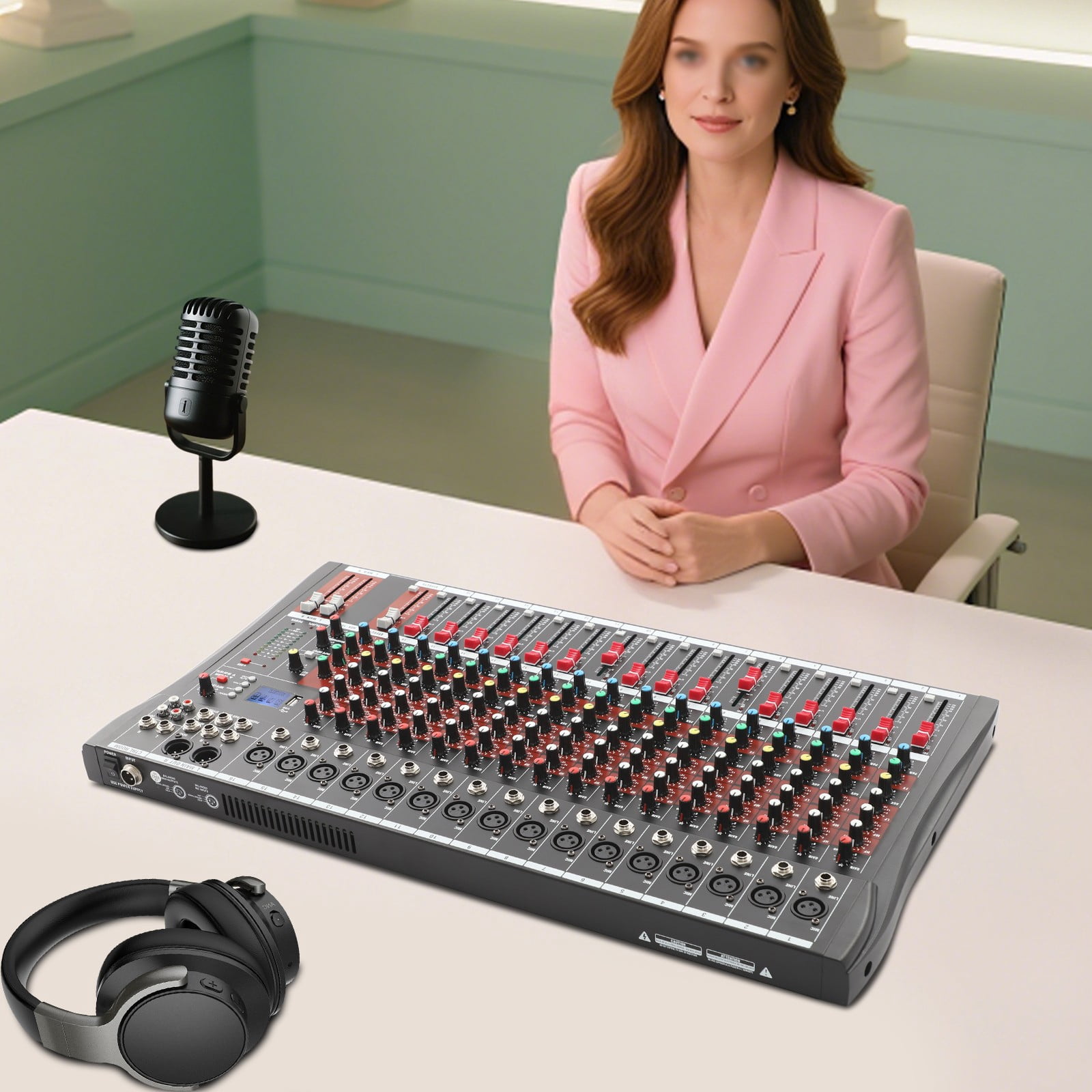 16-channel Audio Mixer Console, Professional DJ Audio Mixer, 16-Channel DJ Mixing Console for Home KTV, Music Recording, Webcasting, and More
