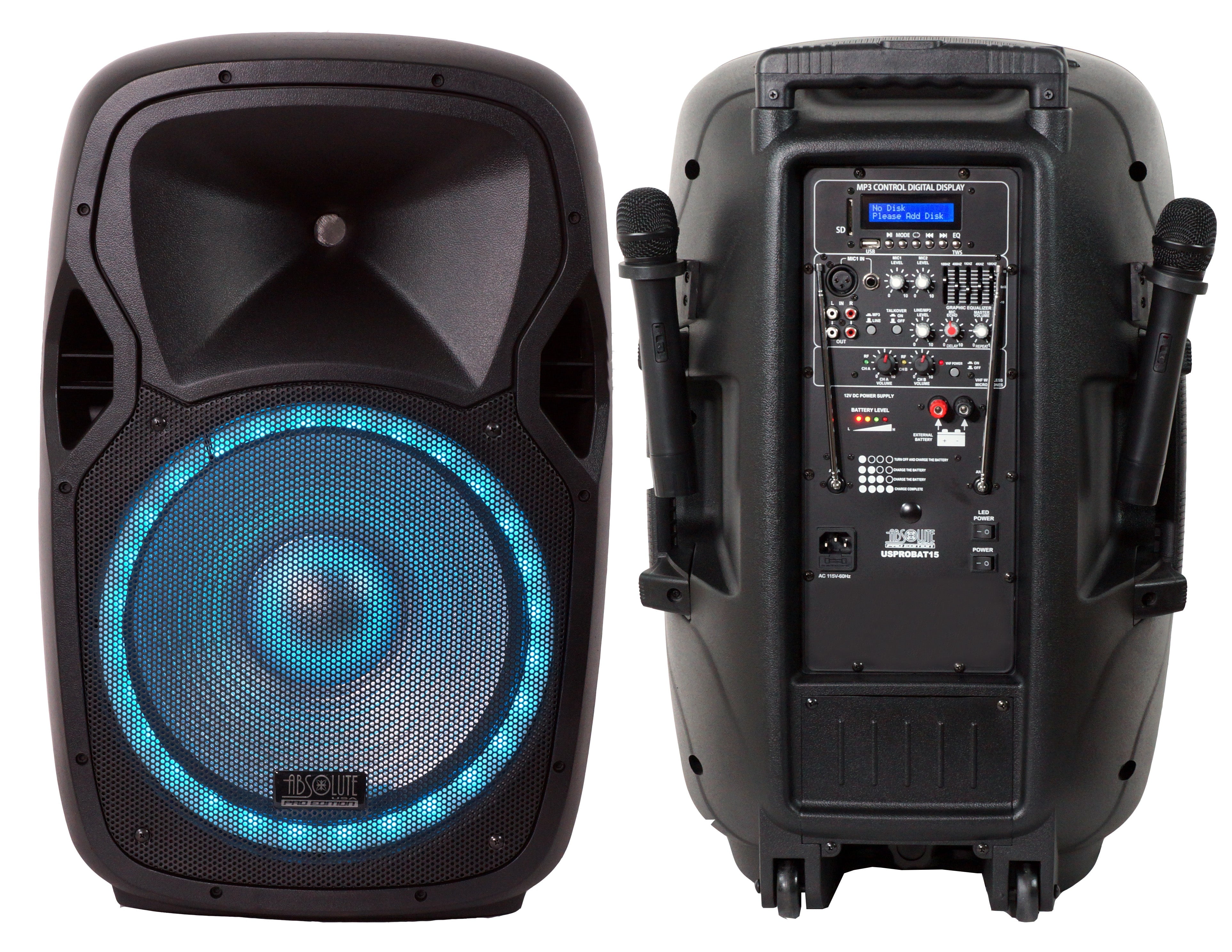 15" Wireless Portable PA Speaker System 3500W Powered Bluetooth Indoor & Outdoor DJ Stereo Loudspeaker with USB SD MP3 AUX Input, Flashing Party Light & FM Radio
