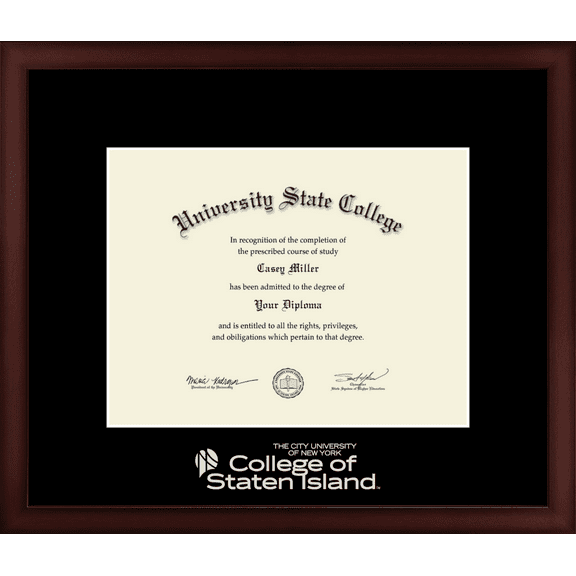 College of Staten Island Diploma Frame, Document Size 11" x 8.5"