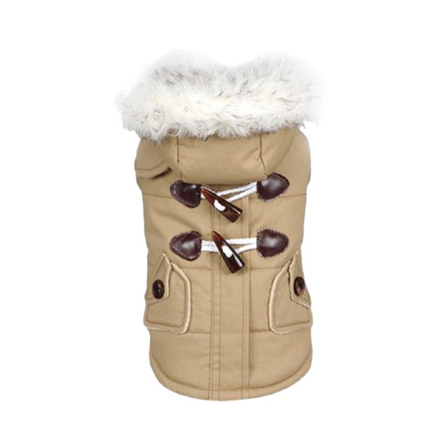 Botón de cuerno Perro Gato Abrigo Chaqueta Mascota Abrigo de invierno con capucha Chaqueta Ropa XS-XXL Khaki_L Zulema Abrigo de invierno de perro