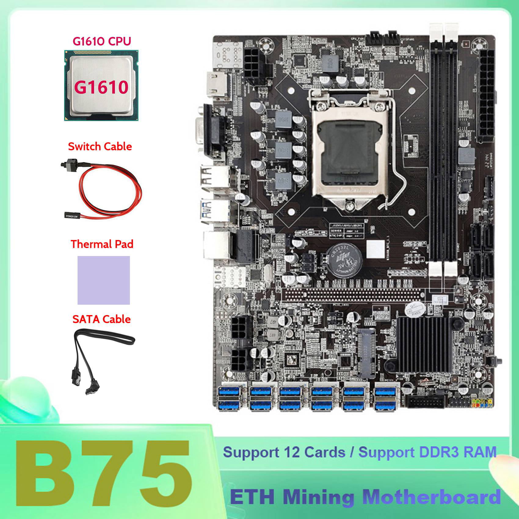 Circle Y B75 ETH Mining Motherboard 12 PCIE to USB3.0+G1610 CPU+Screwdriver Set A115 S1Y3 4894909079849 