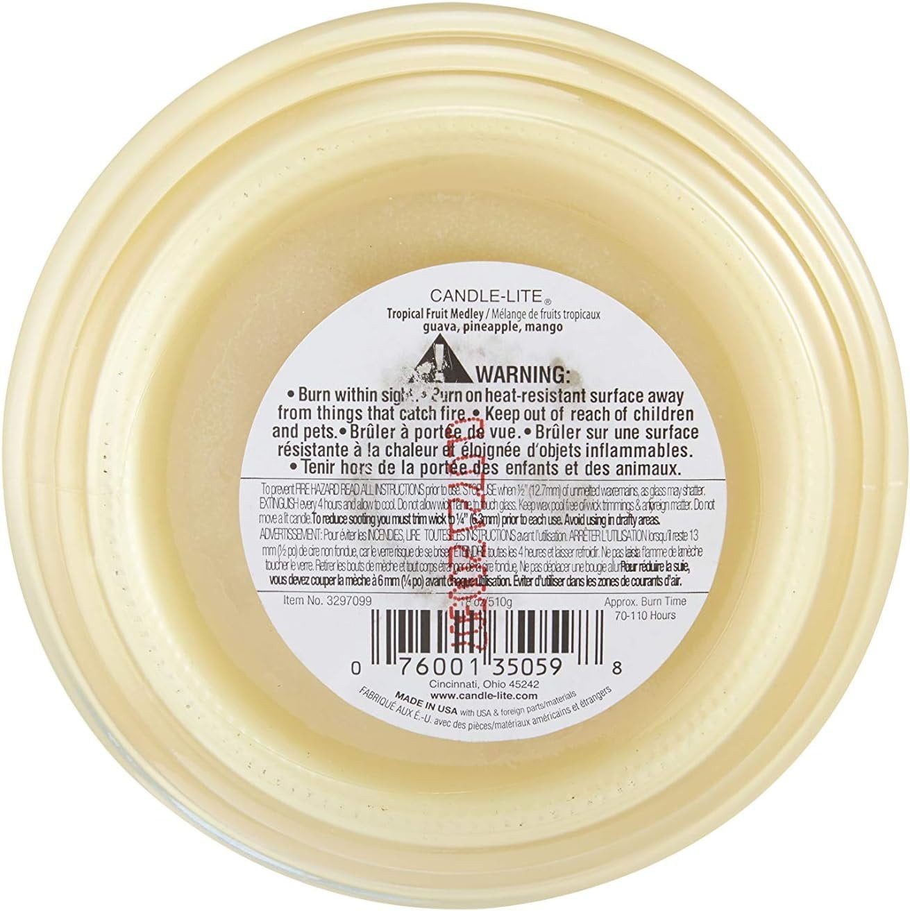 Candle-lite Scented Candles, Tropical Fruit Medley Fragrance, One 18 oz. Single-Wick Aromatherapy Candle, Yellow Color