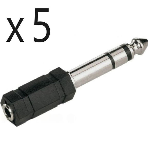 Replacement 5-Pack 3.5mm Stereo Female Jack to 1/4" Male Plug Audio Adapters