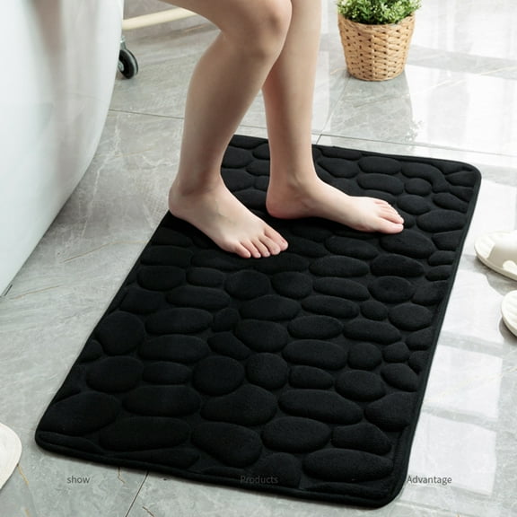 Black Bathroom Rugs Memory Foam Bath Mats for Bathroom Floor Mats Cobblestone Non-Slip Bath Rug Water Absorbent Indoor Door Mat Outdoor Kitchen Rug Shower Mat,16 x 24