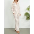 thumbnail image 5 of Rdhnmea Women’s 2 Piece Pajamas Set Long Sleeve Striped Print Button Down Shirt + Pants Set Loungewear Summer Outfits, 5 of 8
