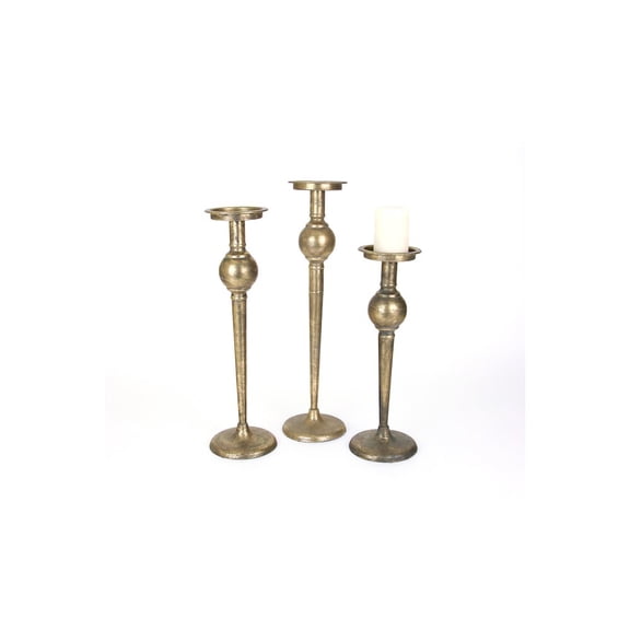 SET OF THREE ANTIQUE BRASS FINISH CANDLE STANDS