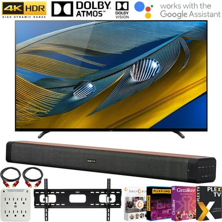 Sony XR77A80J 77" A80J 4K OLED Smart TV (2021) Bundle with Deco Home 60W 2.0 Channel Soundbar w/subwoofer + Wall Mount Kit + Premiere Movies Streaming 2020 + 6-Outlet Surge Adapter