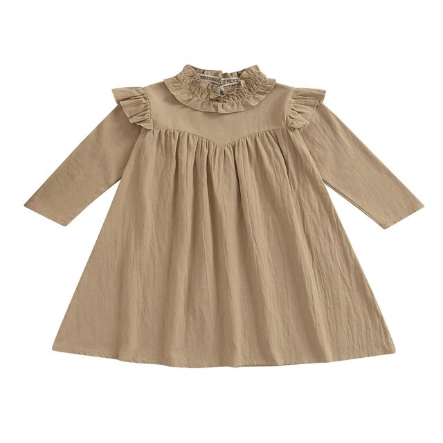 Toddler Kids Baby Girls Autumn Clothes Casual Ruffle Long Sleeve Dress Solid Color Loose Midi Dresses Outfits