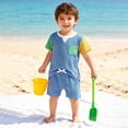thumbnail image 2 of JUMEYU Boys Two Piece Shorts Sets Infant Baby Boys Summer Outfit Funny Letter Short T-Shirt Rolled Elastic Short Set Toddler Clothes 6 12 Months (Blue,6-12 Months), 2 of 9