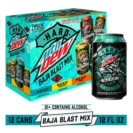 Hard Mountain Dew Baja Mix Variety, Malt Beverage, 12 pack, 12 fl oz Aluminum Cans, 5% ABV