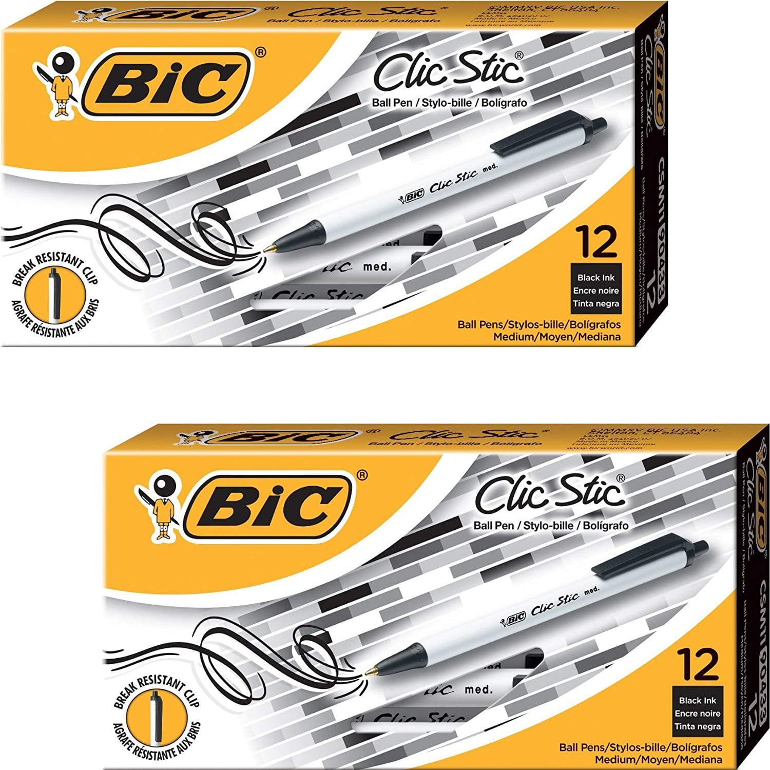 Clic Stic Ballpoint Retractable Pen, 1 mm, Black, 24/Pk Black Ink/Pack of 12
