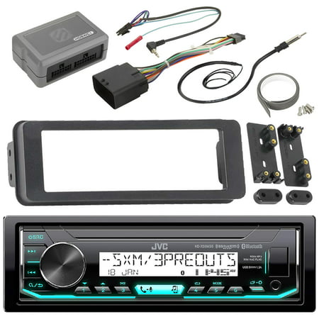 JVC KDX35MBS Marine Radio Stereo Receiver For 1998 2013 Harley Davidson Touring Flht Flhx Flhtc Bundle With Scosche Adapter Dash Kit With Handle Bar Control Module + Enrock Wire (Best Stereo For Harley Davidson)