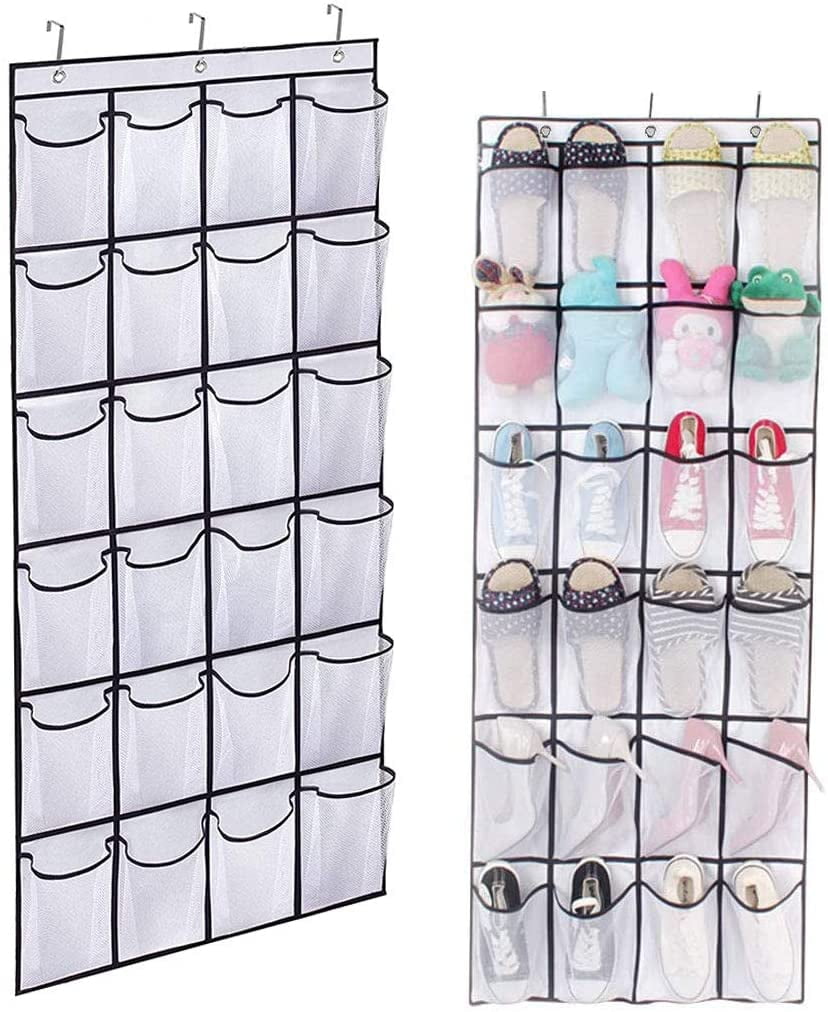 4 Tier Cream Over Door Hanging Hook Organiser Shoes Storage Pocket Space Saver 