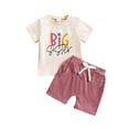 thumbnail image 2 of Conairie Outfits Set Two Piece for Girl Regular Fit Short Sleeve T Shirt and Shorts Kids Cute Letter Pattern Breathable Summer Soft Loungewear Clothes Set Red 3-4 Y, 2 of 8