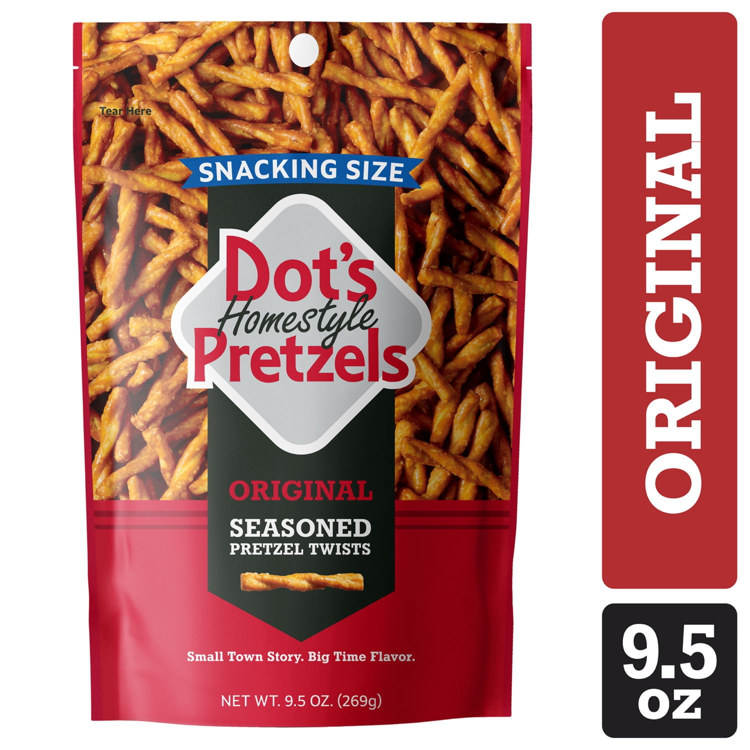 (3 pack) DOT'S Homestyle Pretzels Original Snacking Size, Seasoned Pretzel Twists Bag, 9.5 oz