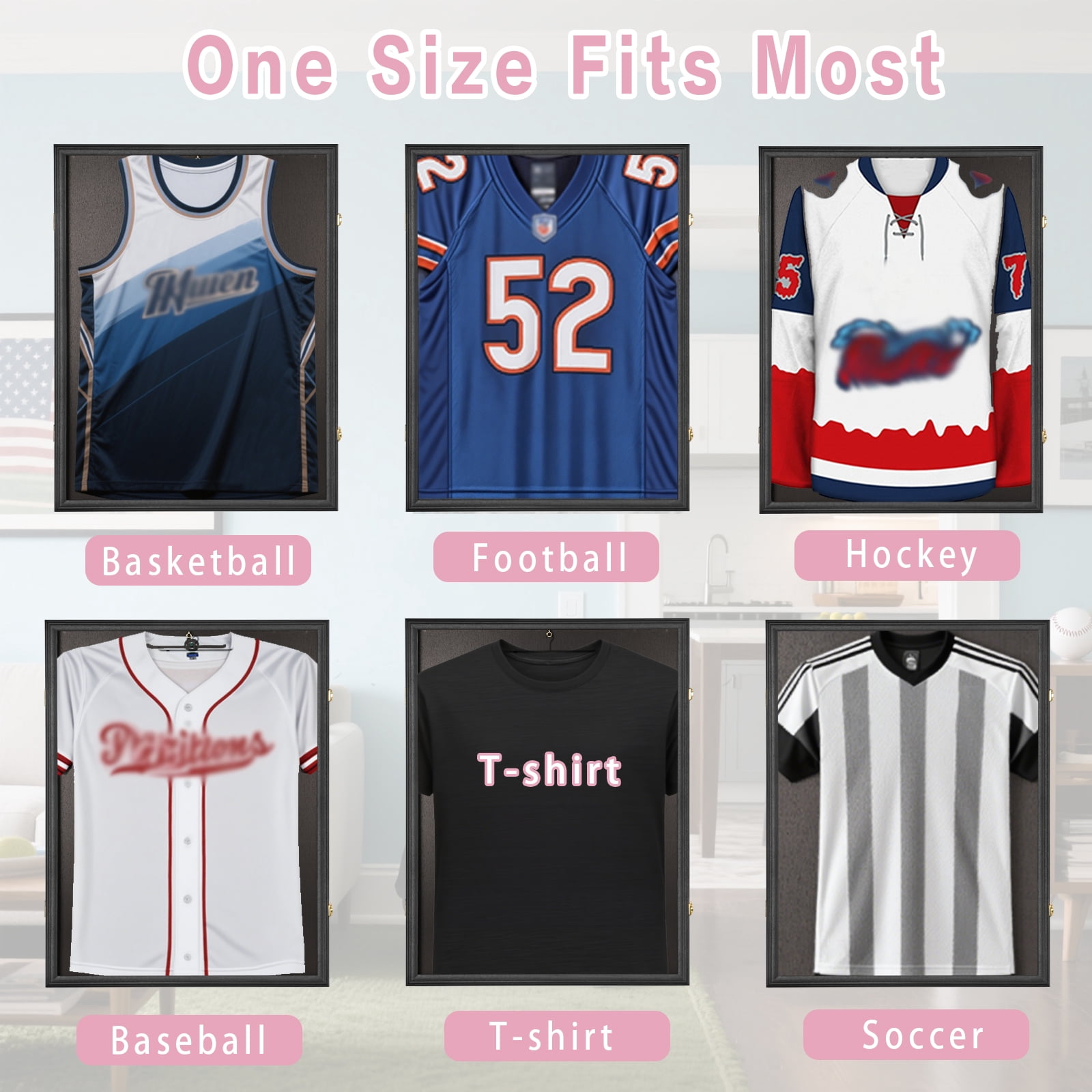 Jersey Frame Display Case, Large Sports Jersey Frame for  Football Soccer  Sport Shirt, Black (23*31in)