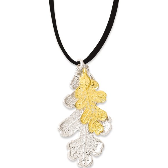 Silver/24k Gold Dipped Oak Leaf Necklace w/ Leather Cord