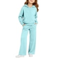 thumbnail image 4 of Girls Sweatsuit Fashion 2 Piece Hoodie and Sweatpants Set 5-14 Years Hooded Sweatshirts and Wide Leg Joggers Warm Tracksuit with Pockets, 4 of 7
